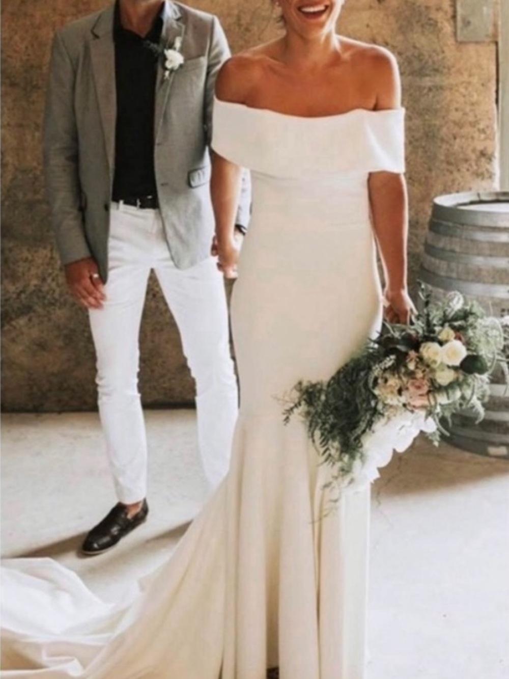 Lulu's Off-the-Shoulder White Bridal Gown